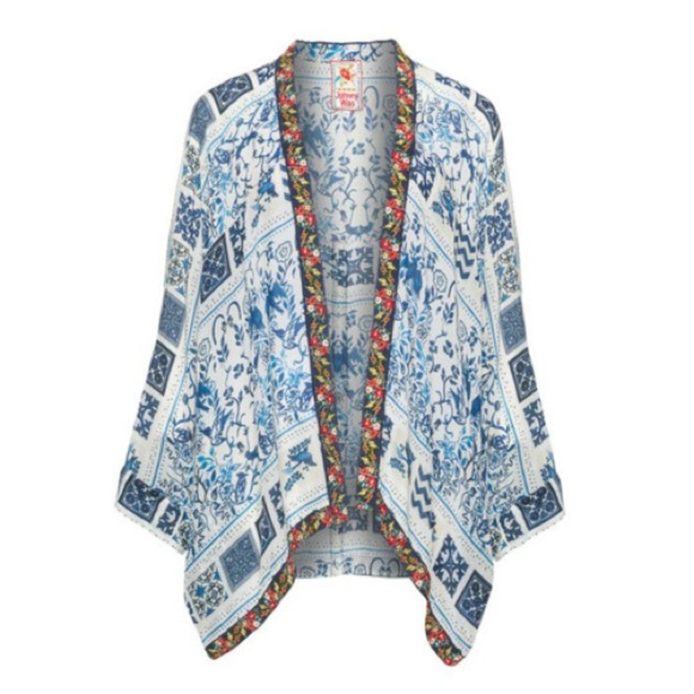Johnny Was Power Scarf Kimono Blue & White size XS - Picture 2 of 5